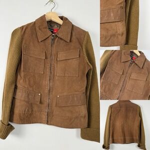 Marcelle Renee‎ Leather Jacket W/ Sweater Sleeves size Medium Vtg